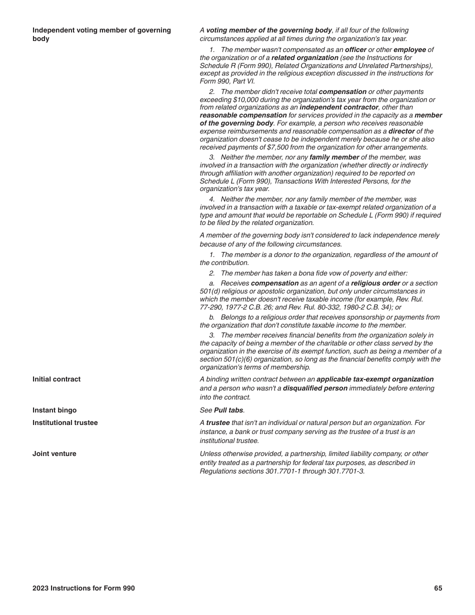 Instructions for IRS Form 990 Return of Organization Exempt From Income Tax, Page 65