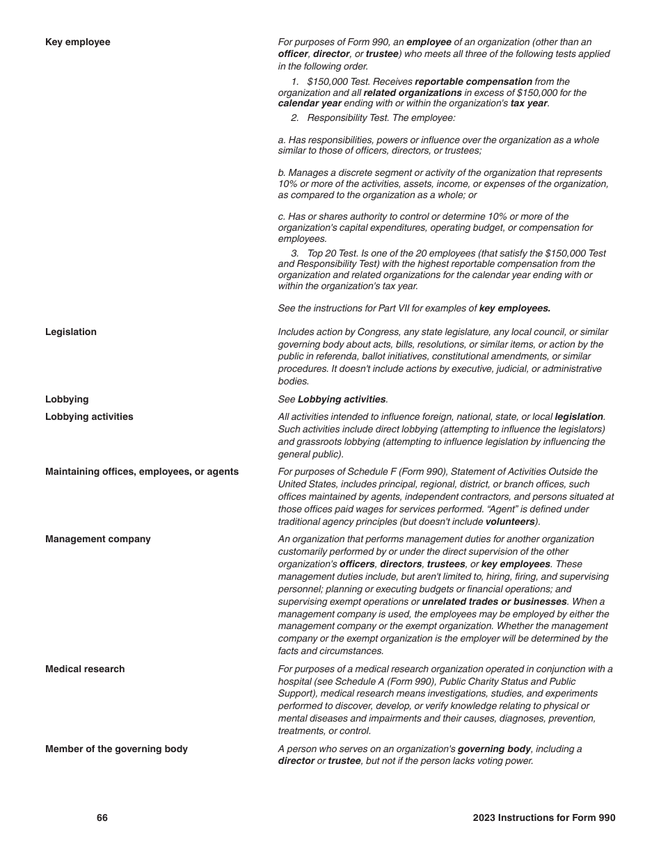 Instructions for IRS Form 990 Return of Organization Exempt From Income Tax, Page 66