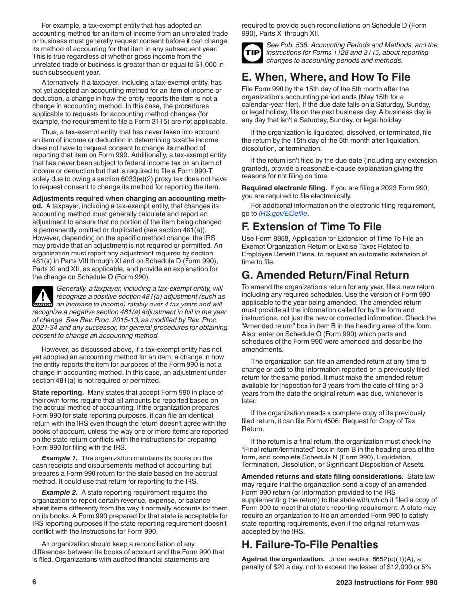 Instructions for IRS Form 990 Return of Organization Exempt From Income Tax, Page 6