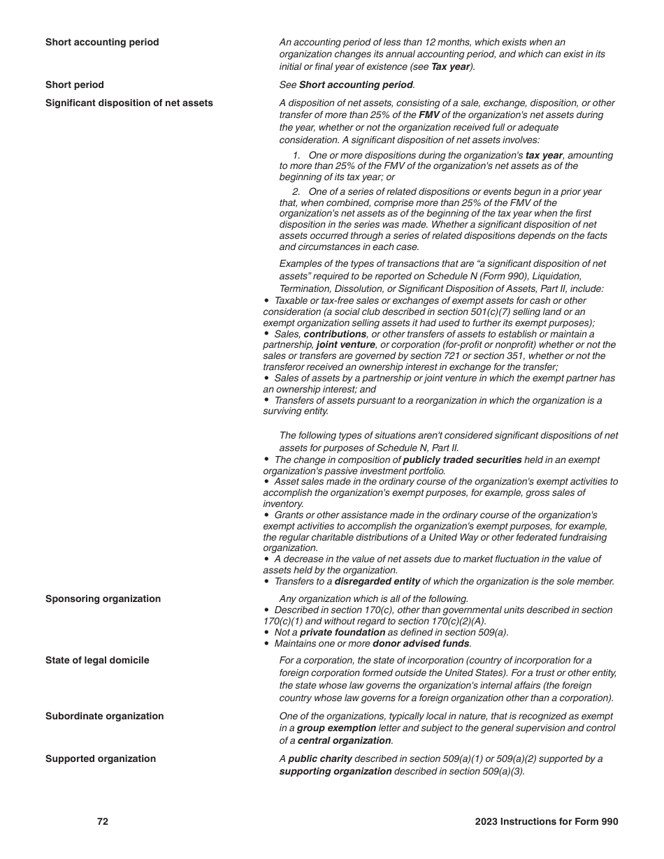 Instructions for IRS Form 990 Return of Organization Exempt From Income Tax, Page 72