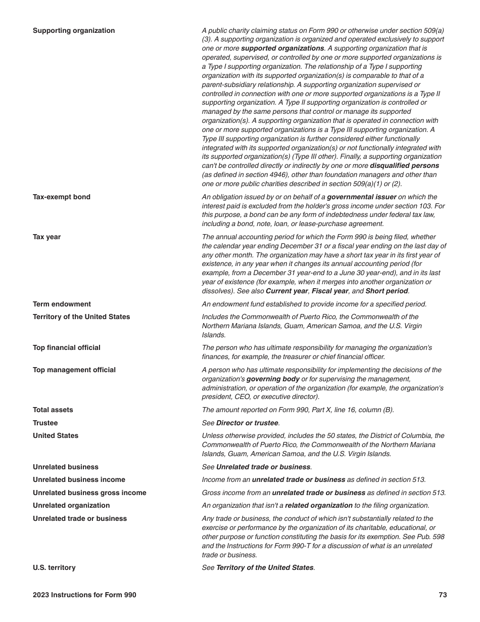 Instructions for IRS Form 990 Return of Organization Exempt From Income Tax, Page 73
