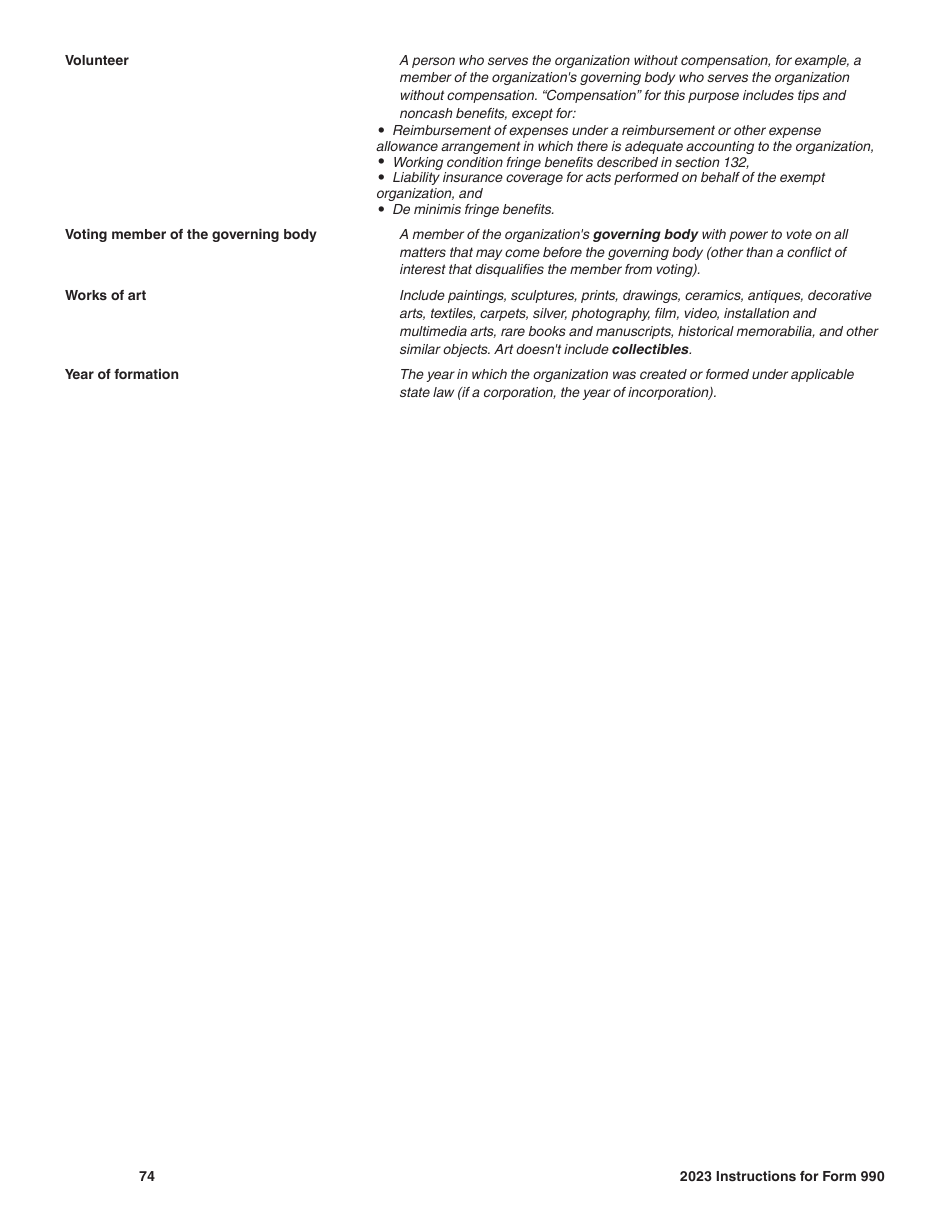 Instructions for IRS Form 990 Return of Organization Exempt From Income Tax, Page 74
