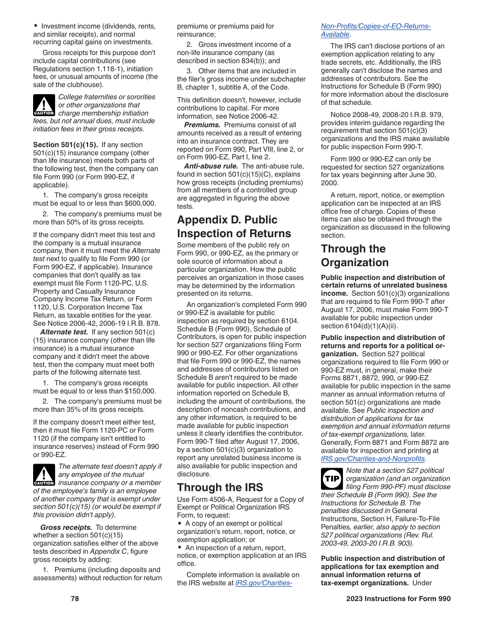 Instructions for IRS Form 990 Return of Organization Exempt From Income Tax, Page 78
