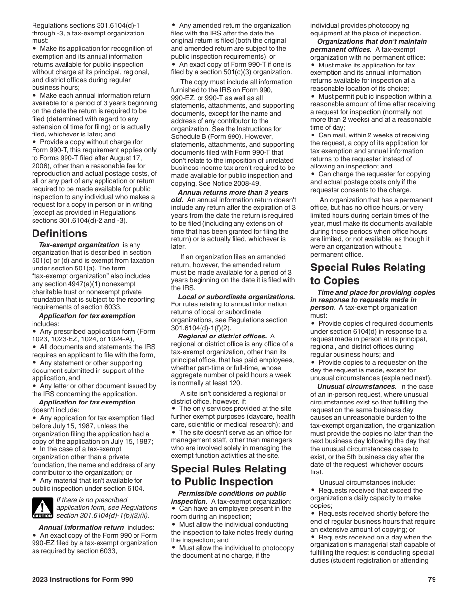 Instructions for IRS Form 990 Return of Organization Exempt From Income Tax, Page 79