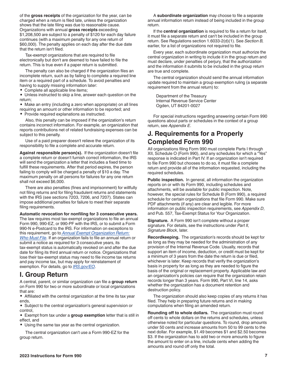 Instructions for IRS Form 990 Return of Organization Exempt From Income Tax, Page 7
