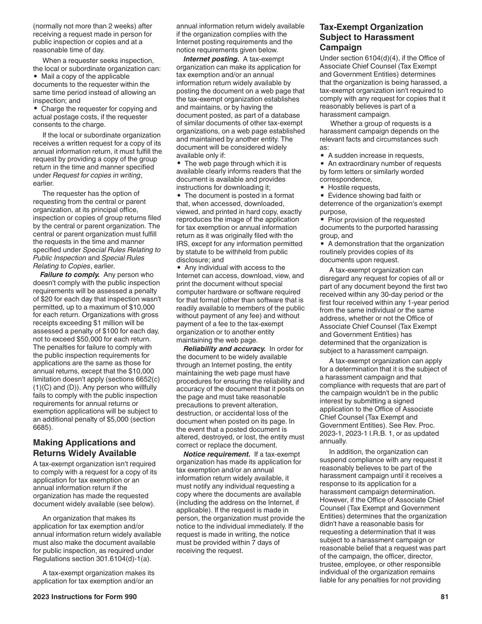 Instructions for IRS Form 990 Return of Organization Exempt From Income Tax, Page 81