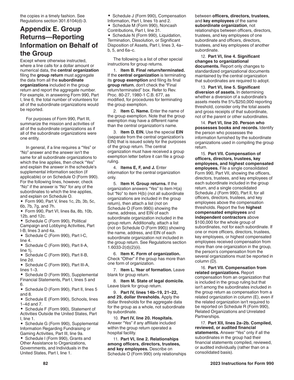Instructions for IRS Form 990 Return of Organization Exempt From Income Tax, Page 82