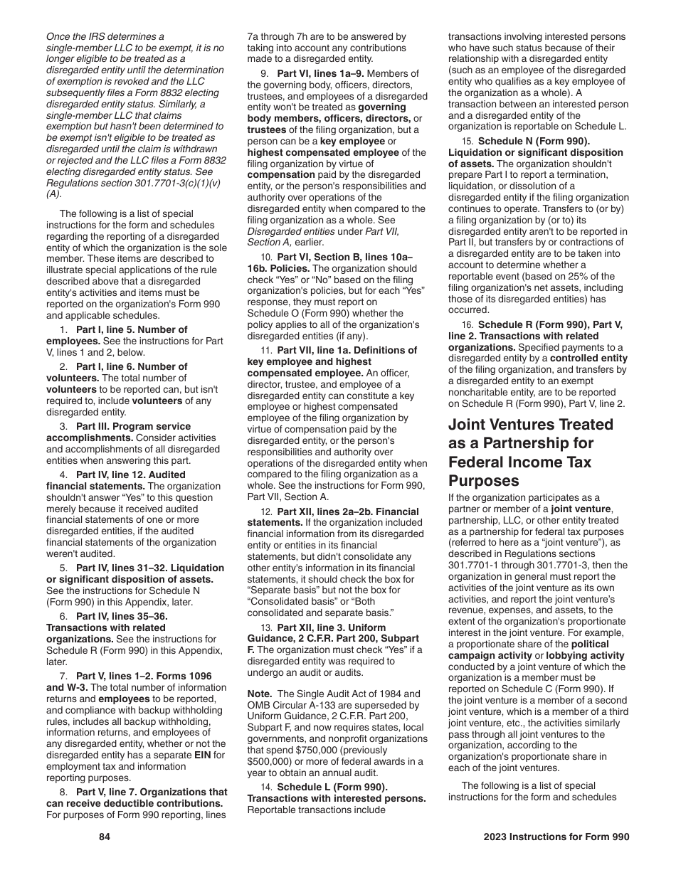 Instructions for IRS Form 990 Return of Organization Exempt From Income Tax, Page 84