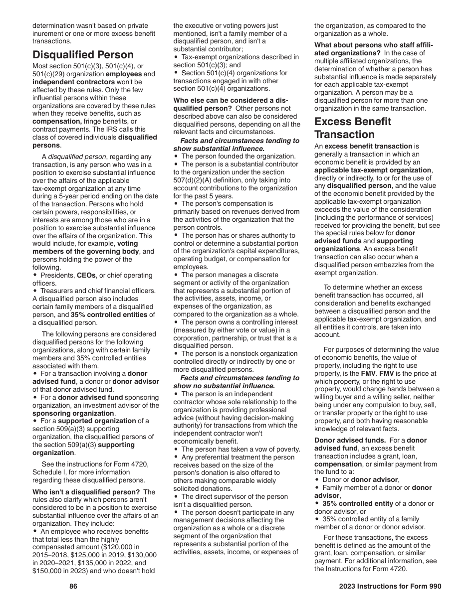 Instructions for IRS Form 990 Return of Organization Exempt From Income Tax, Page 86