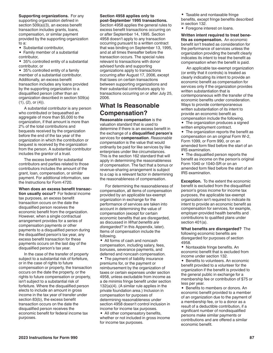 Instructions for IRS Form 990 Return of Organization Exempt From Income Tax, Page 87