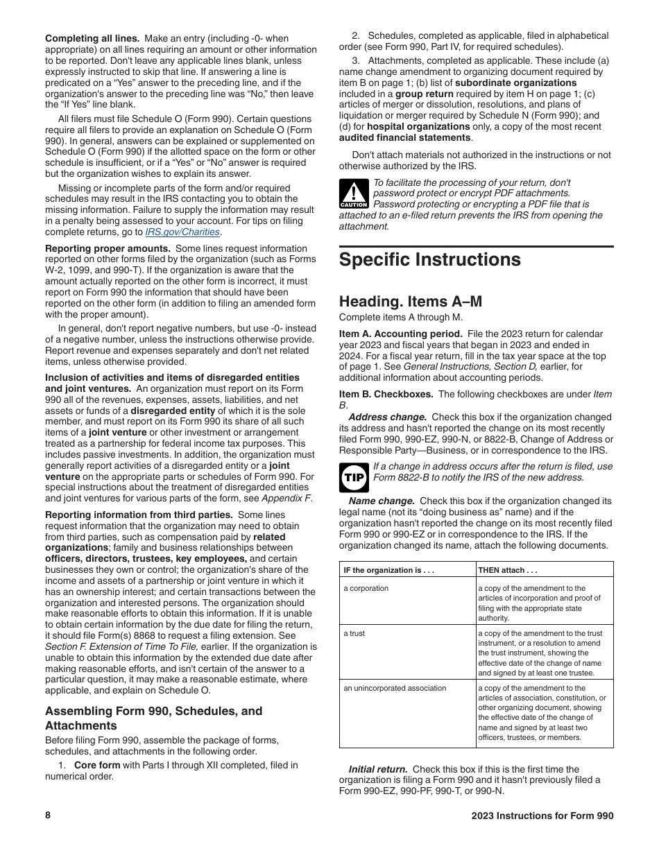 Instructions for IRS Form 990 Return of Organization Exempt From Income Tax, Page 8