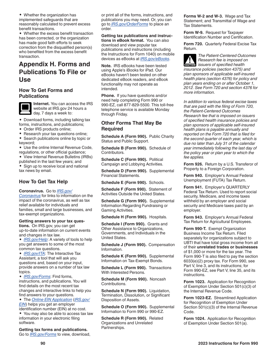 Instructions for IRS Form 990 Return of Organization Exempt From Income Tax, Page 90