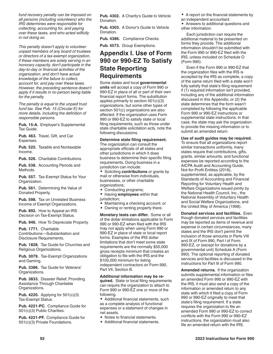 Instructions for IRS Form 990 Return of Organization Exempt From Income Tax, Page 92