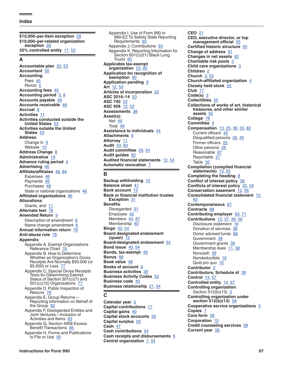 Instructions for IRS Form 990 Return of Organization Exempt From Income Tax, Page 97
