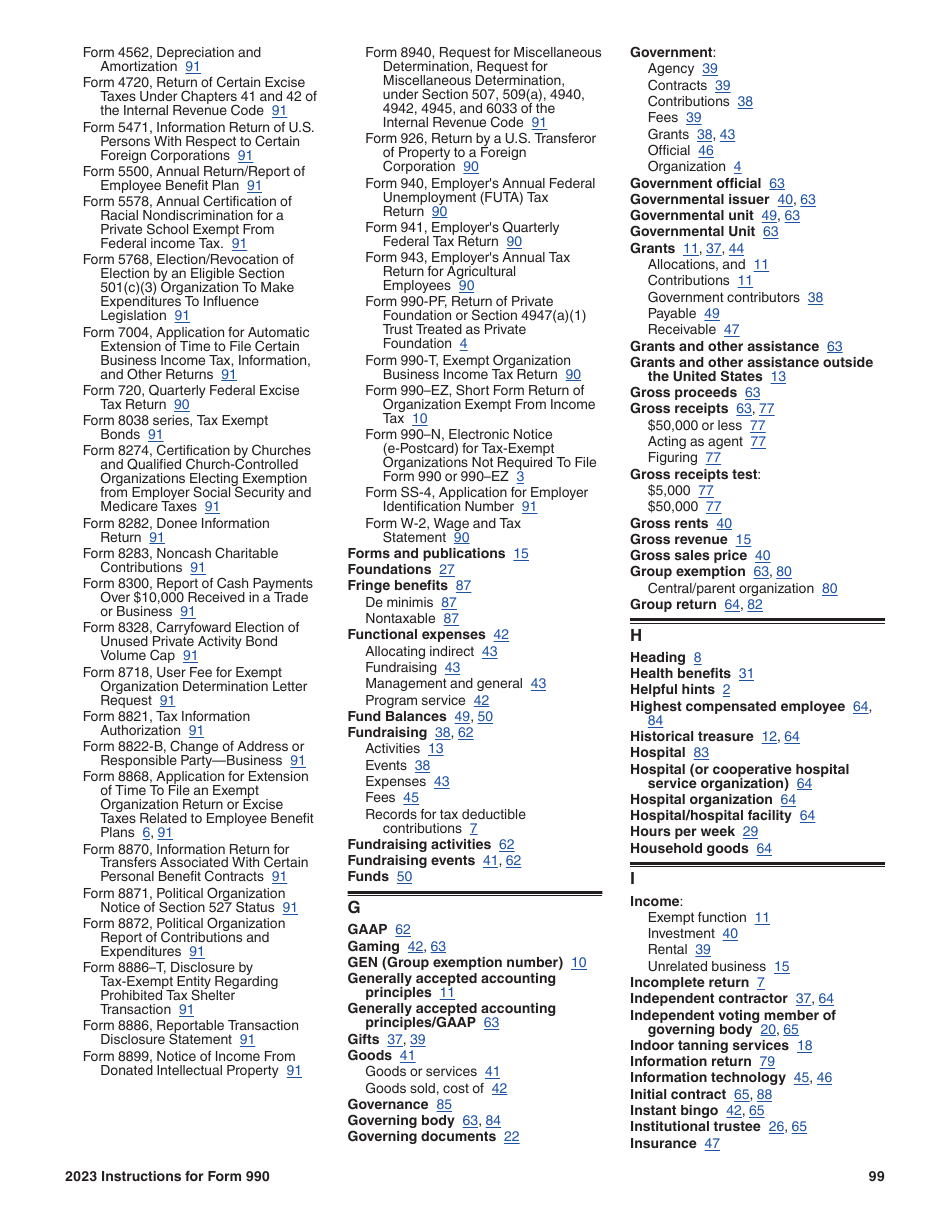 Instructions for IRS Form 990 Return of Organization Exempt From Income Tax, Page 99