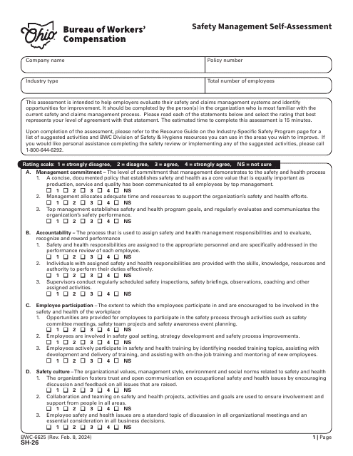 Form SH-26 (BWC-6625) Safety Management Self-assessment - Ohio