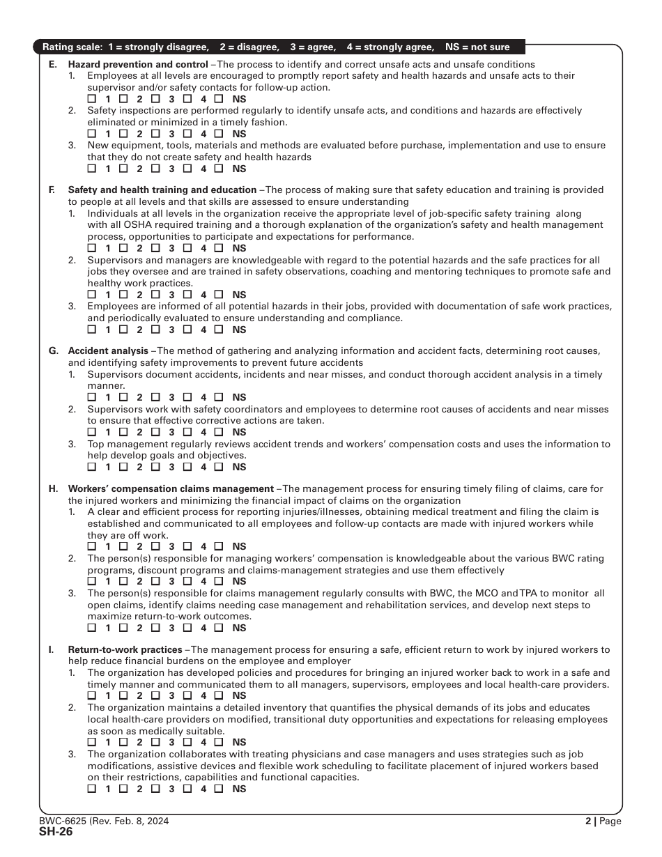 Form SH-26 (BWC-6625) Safety Management Self-assessment - Ohio, Page 2
