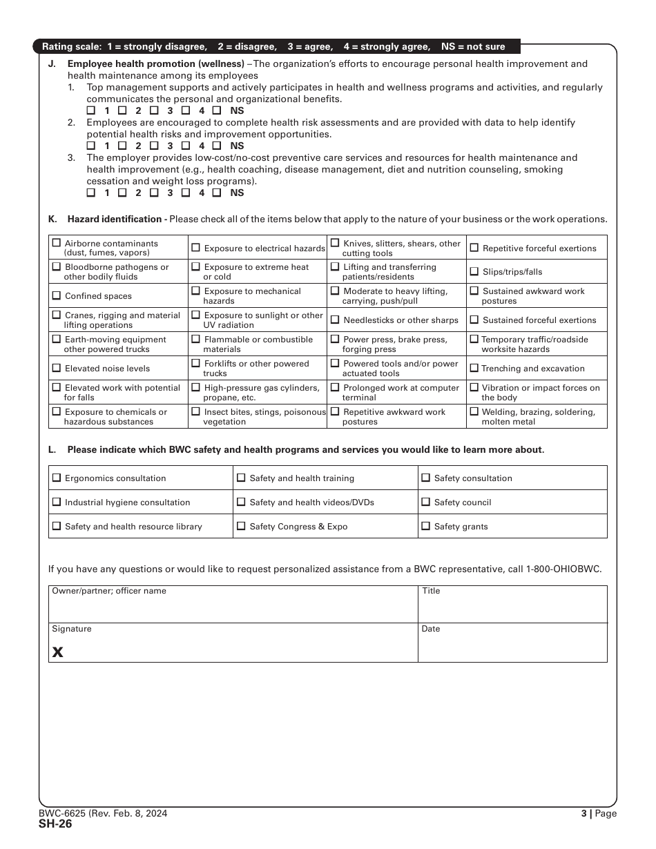 Form SH-26 (BWC-6625) Safety Management Self-assessment - Ohio, Page 3