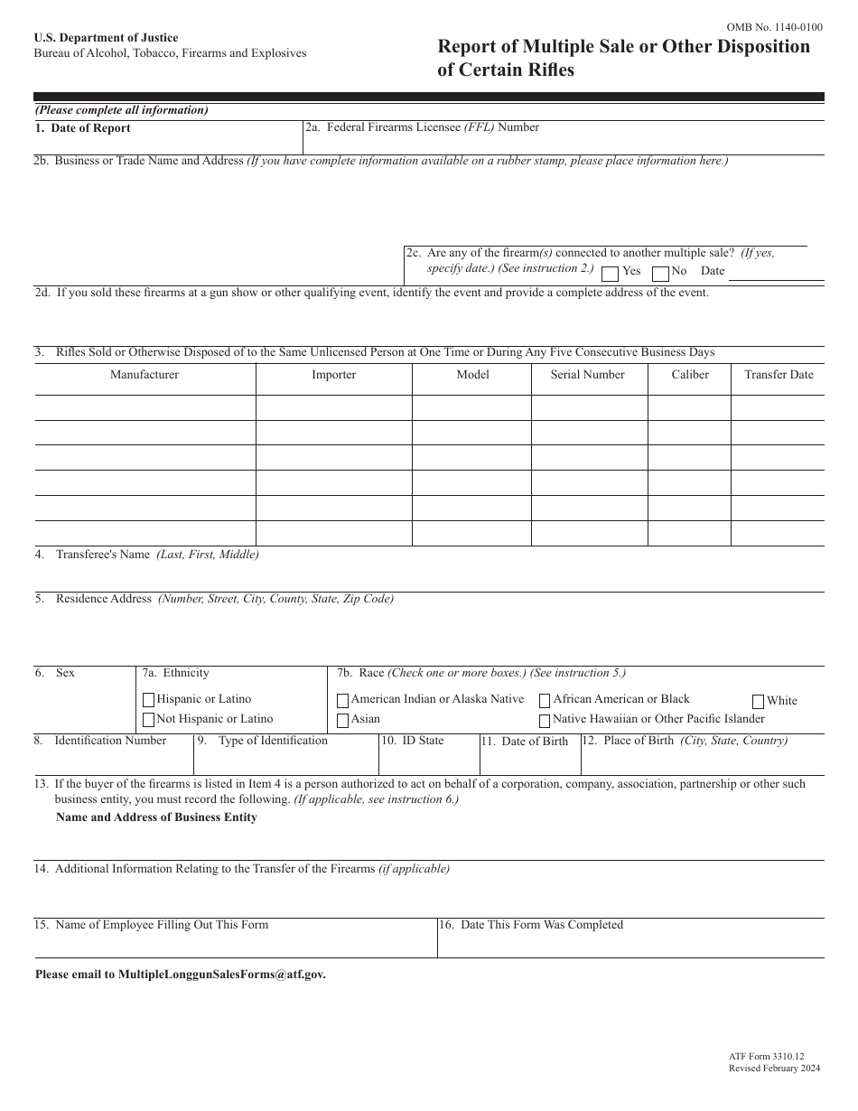 ATF Form 3310.12 Download Fillable PDF or Fill Online Report of ...