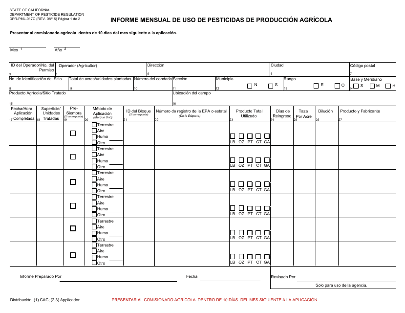 Formulario DPR-PML-017C  Printable Pdf
