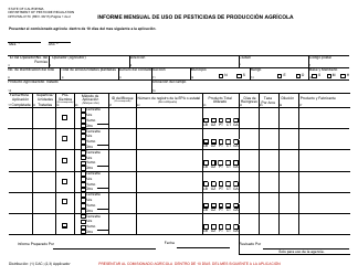 Formulario DPR-PML-017C Informe Mensual De Uso De Pesticidas De Produccion Agricola - California (Spanish)