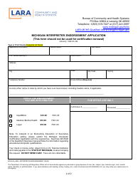 Form BCHS-QI-9005 Michigan Interpreter Endorsement Application - Michigan