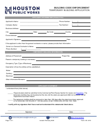 Document preview: Form CE-1210 Temporary Building Application - City of Houston, Texas