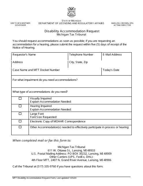 Disability Accommodation Request - Michigan Download Pdf