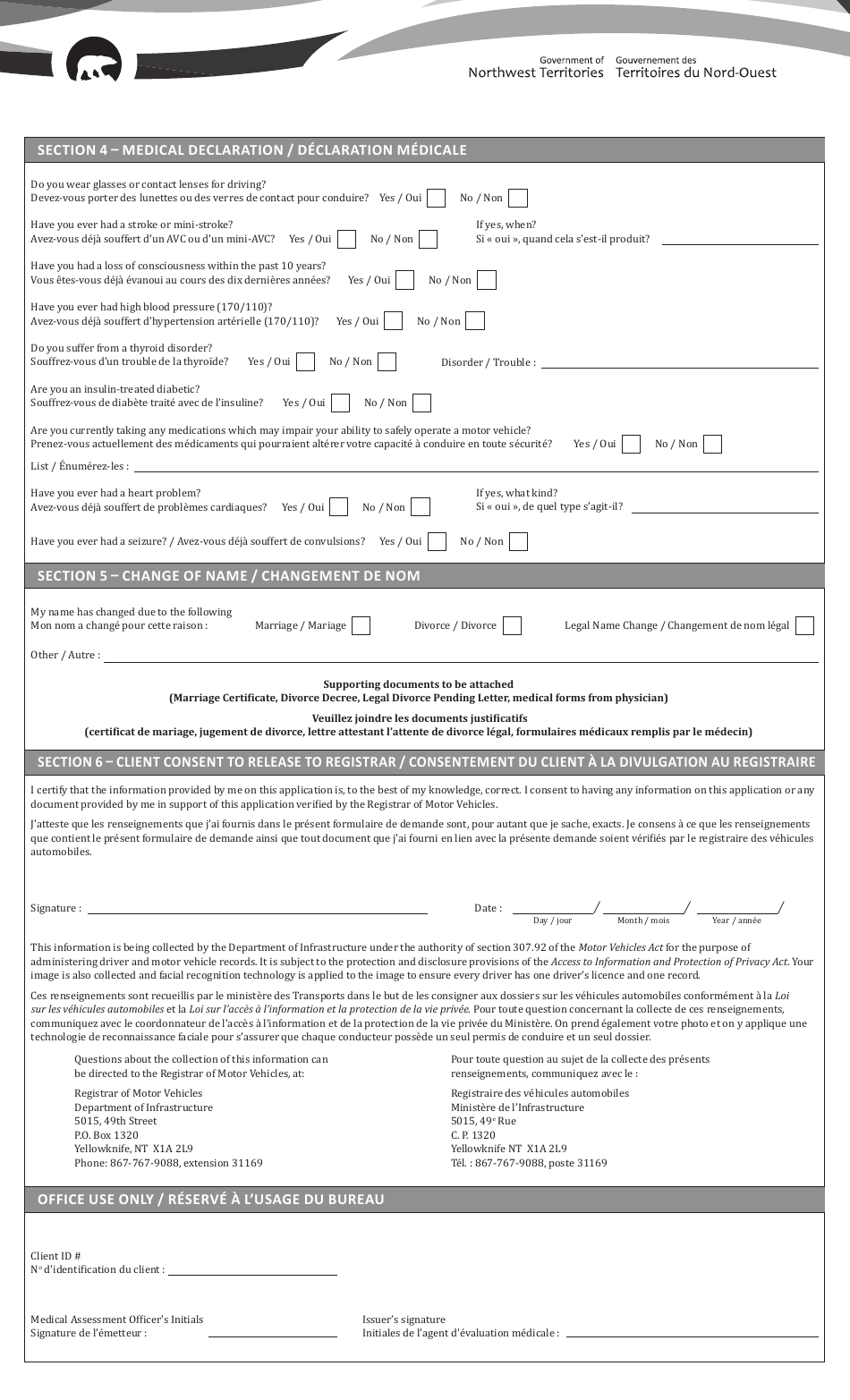 Nwt Application for Drivers Licence or General Identification Card - Northwest Territories, Canada (English / French), Page 2