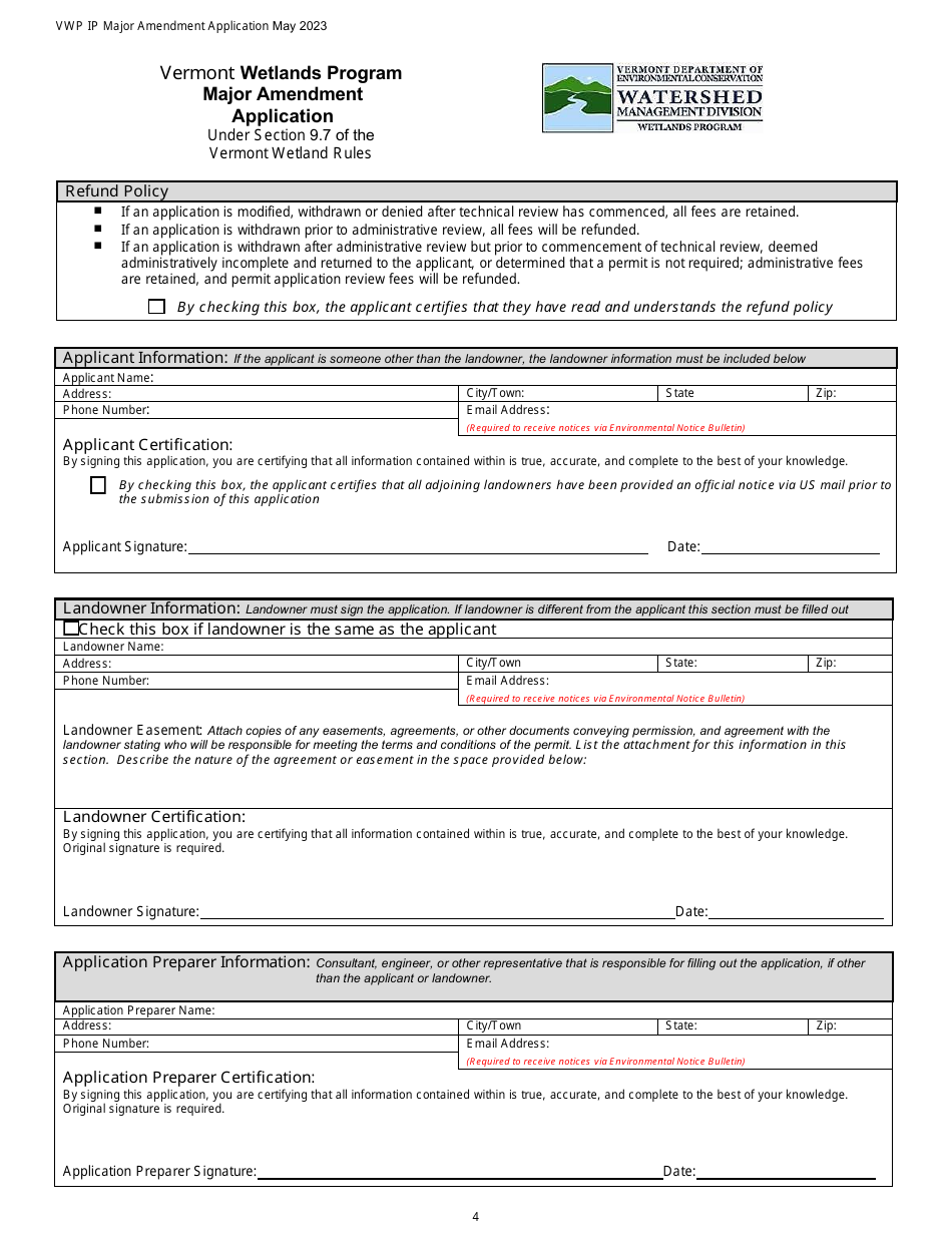 Major Amendment Application - Vermont Wetlands Program - Vermont, Page 4