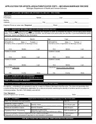 Document preview: Form DCH-0569-MX-AUTH Application for Apostilled/Authenticated Copy - Michigan Marriage Record - Michigan