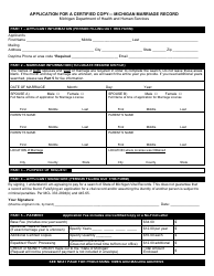 Form DCH-0569-MX Application for a Certified Copy - Michigan Marriage Record - Michigan
