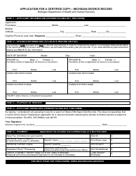 Document preview: Form DCH-0569-DIV Application for a Certified Copy - Michigan Divorce Record - Michigan