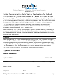 Initial Administrative Rule Waiver Application for School Social Worker (Ssw) Requirement Under Rule 340.1799f - Michigan
