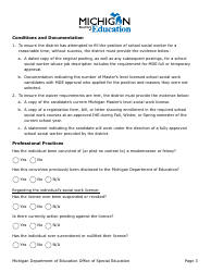 Initial Administrative Rule Waiver Application for School Social Worker (Ssw) Requirement Under Rule 340.1799f - Michigan, Page 3