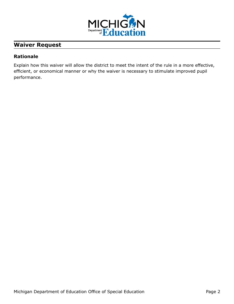 Renewal Application: Administrative Rule Waiver for School Social Worker (Ssw) Requirements Under Rule 340.1799f - Michigan, Page 2