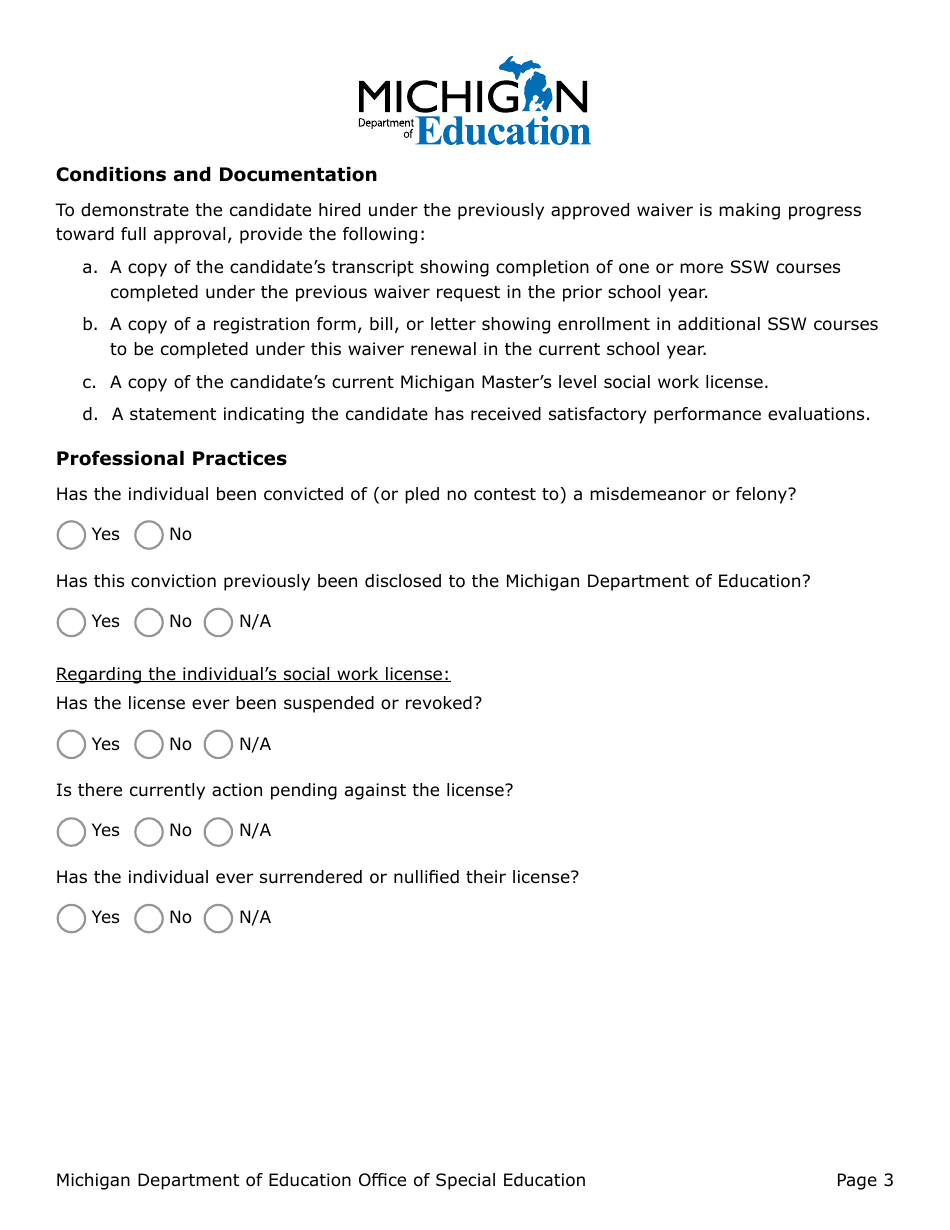 Michigan Renewal Application: Administrative Rule Waiver for School ...