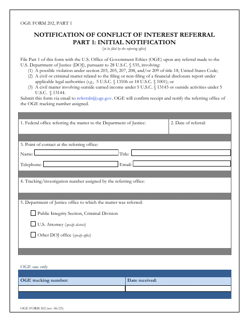 OGE Form 202 Notification of Conflict of Interest Referral
