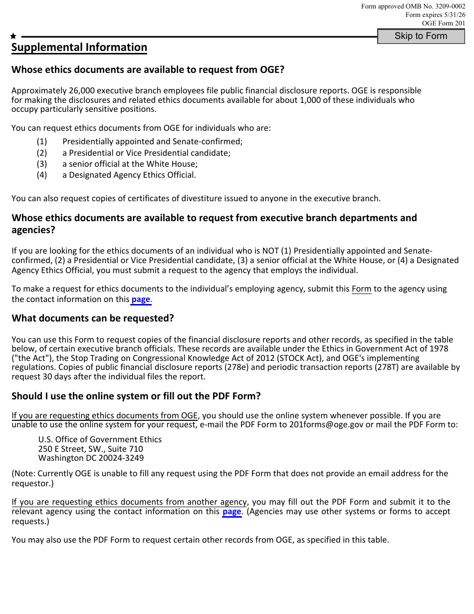 OGE Form 201 - Fill Out, Sign Online and Download Fillable PDF ...