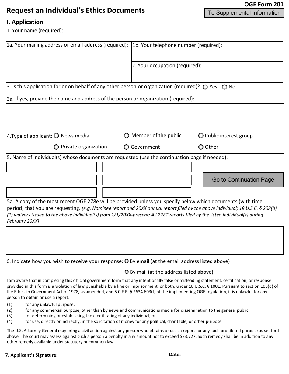 OGE Form 201 Request an Individuals Ethics Documents, Page 3