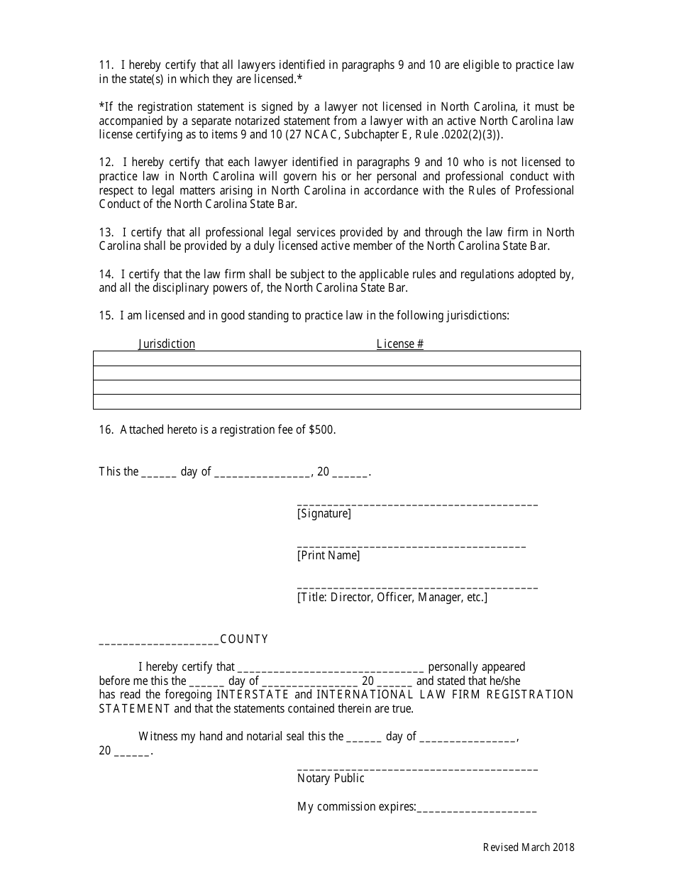 Interstate and International Law Firm Application for Registration Statement - North Carolina, Page 4