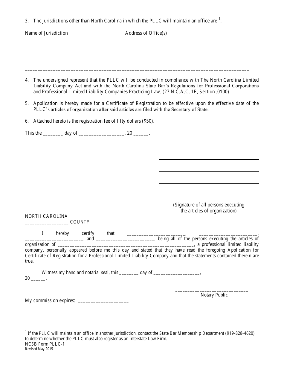 Application for Certificate of Registration for a Professional Limited Liability Company - North Carolina, Page 3