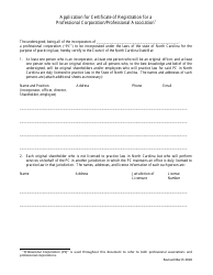 Application for Certificate of Registration for a Professional Corporation/Professional Association - North Carolina, Page 2