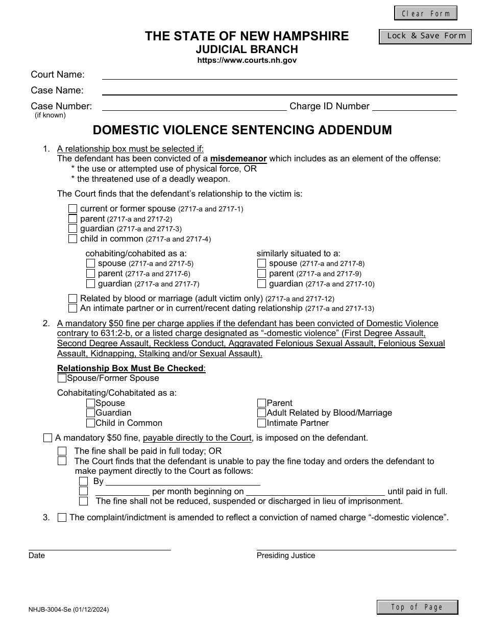 Form NHJB-3004-SE Domestic Violence Sentencing Addendum - New Hampshire, Page 1