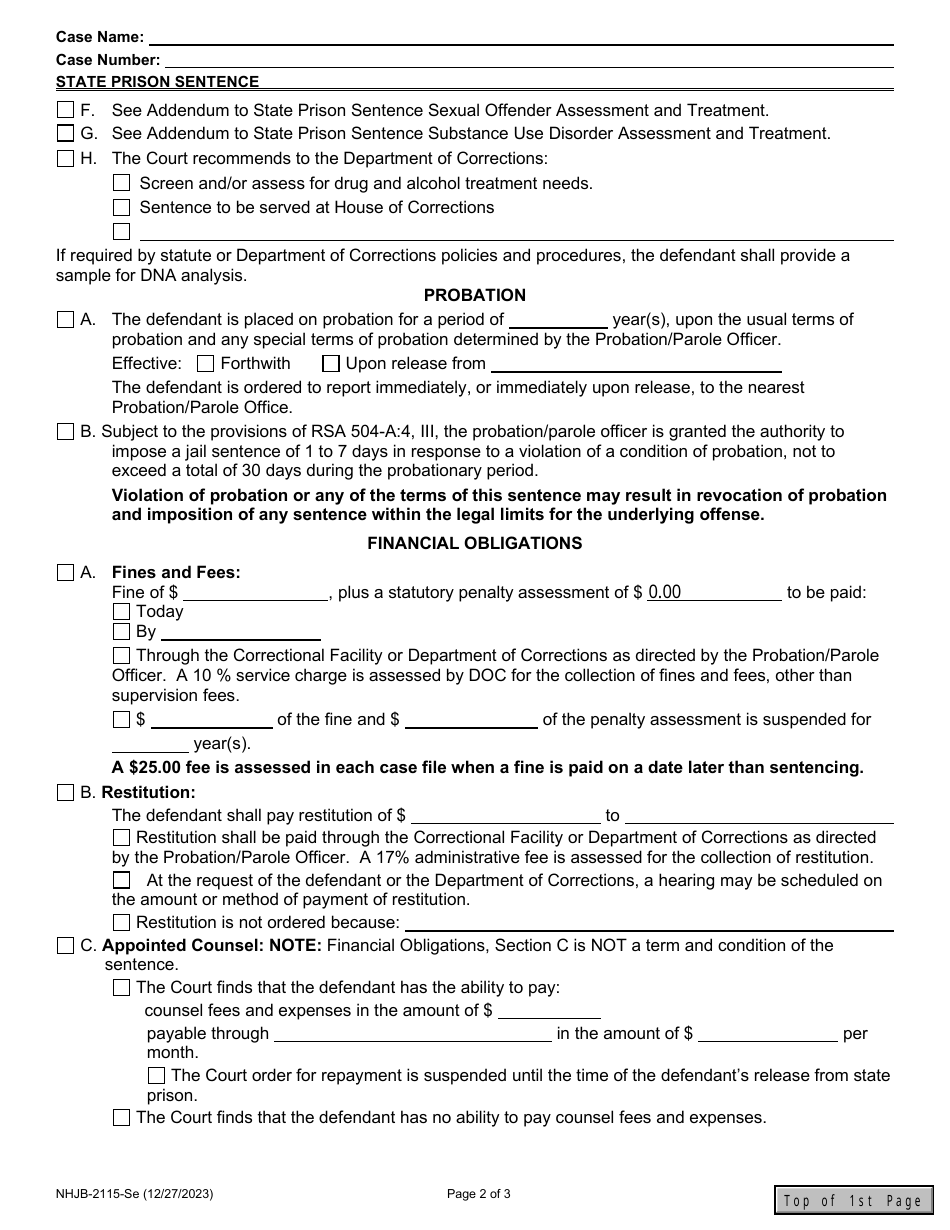 Form NHJB-2115-SE State Prison Sentence - New Hampshire, Page 2