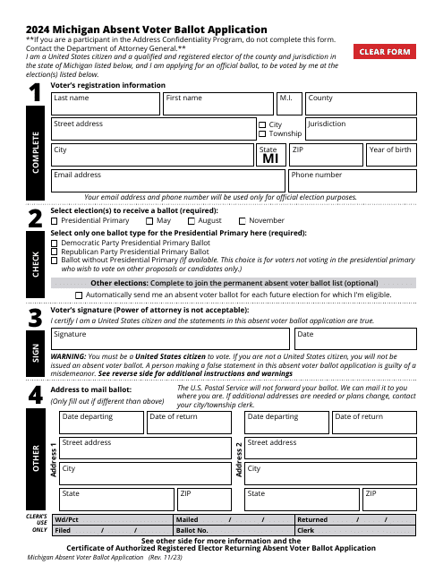 Michigan Absent Voter Ballot Application - Michigan