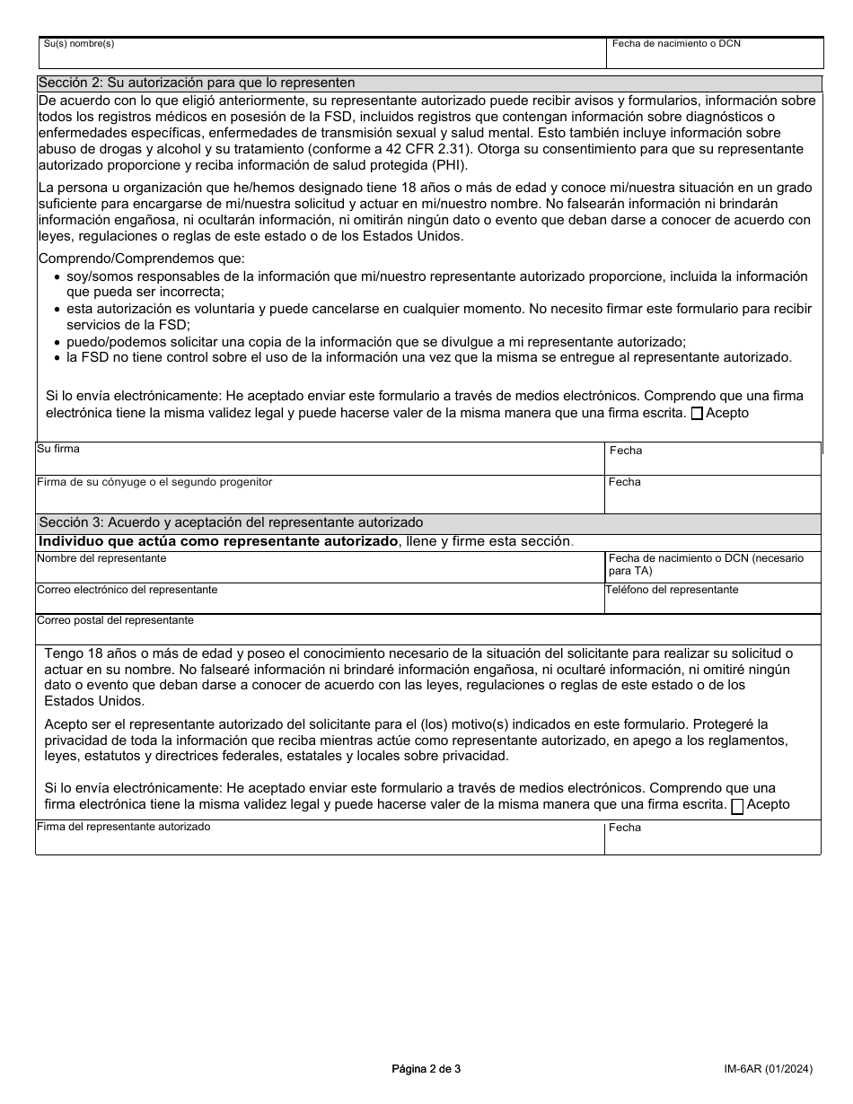 Formulario IM-6AR Designacion De Un Representante Autorizado - Missouri (Spanish), Page 2