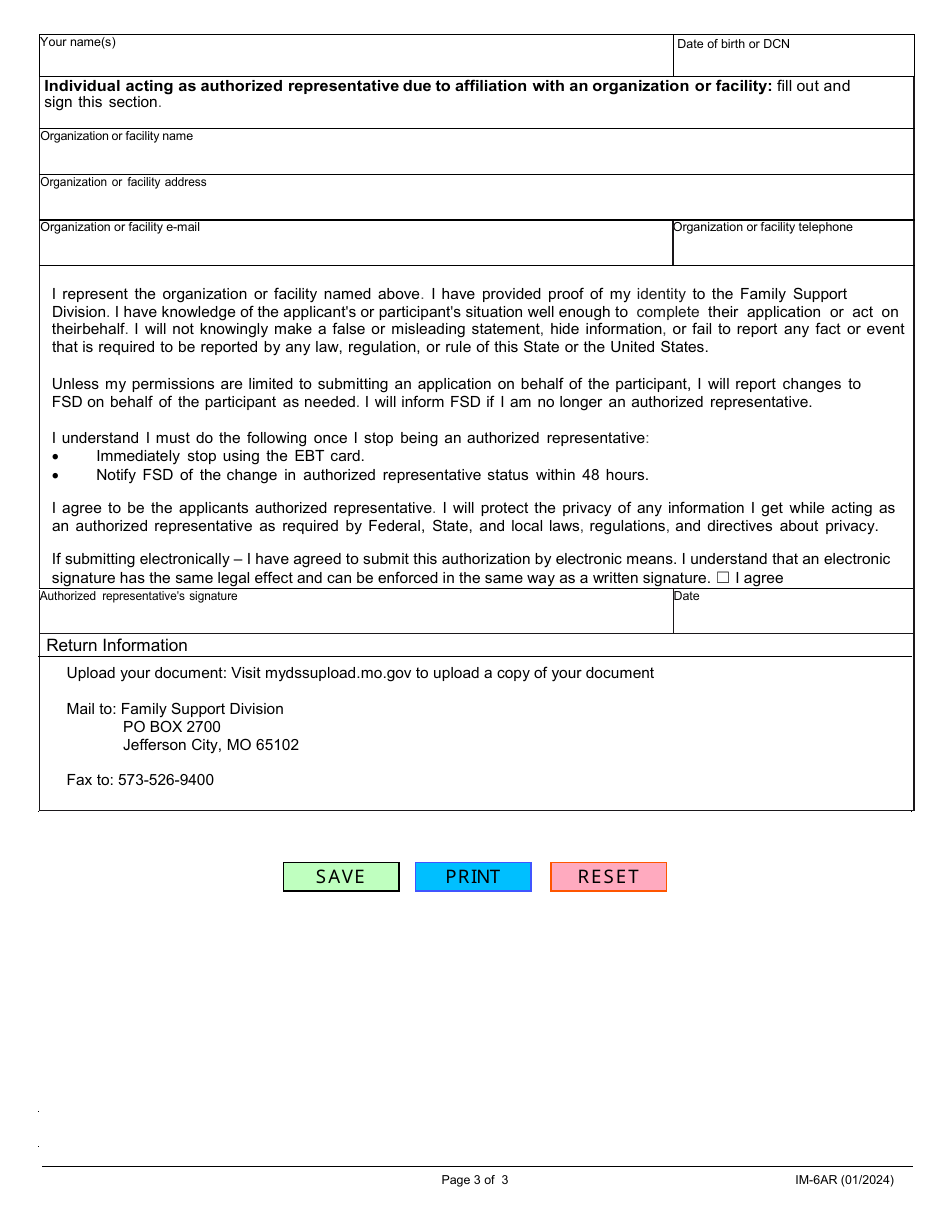 Form IM-6AR Appointing an Authorized Representative - Missouri, Page 3