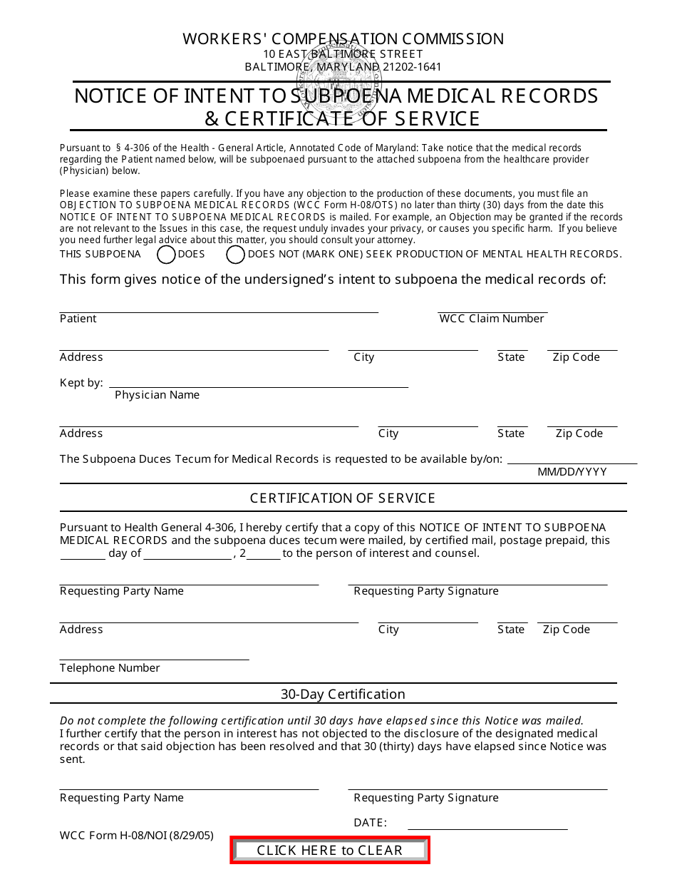 WCC Form H-08/NOI - Fill Out, Sign Online and Download Fillable PDF ...