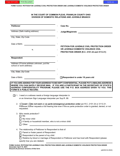 Form 10.05-B (E6236)  Printable Pdf